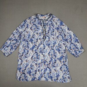 Philosophy Republic Blouse Womens 2XL Blue Tunic Watercolor ¾ Sleeve Artsy Flowy